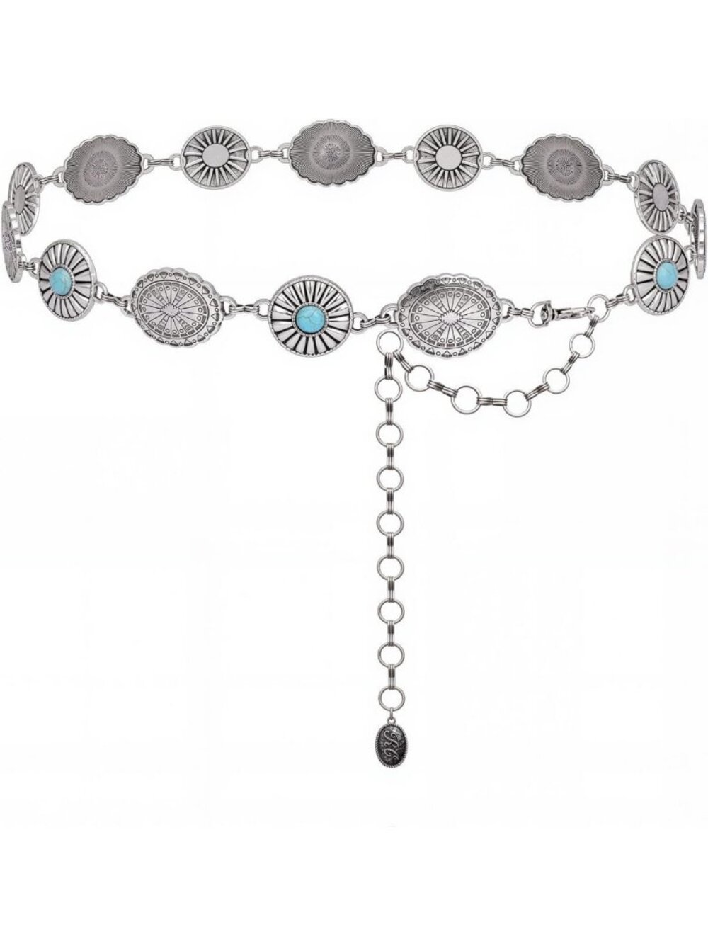 Turquoise Western Concho Chain Belt for Women - Rustic Boho Style Accessory